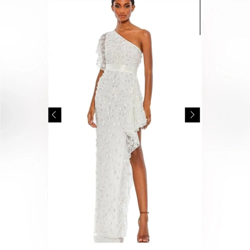 Mac Duggal 93687 White Asymmetrical One Shoulder Strap High Low Dress 0